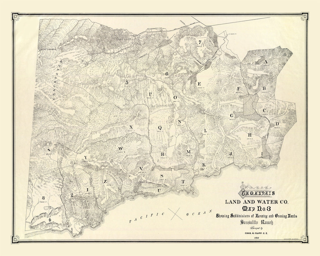 Vintage Map of Mount Tamalpais, 1892