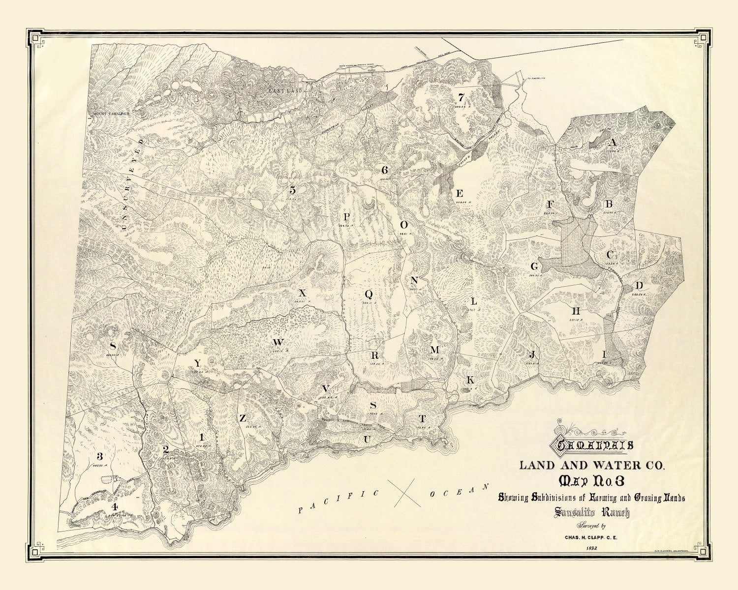 Vintage Map of Mount Tamalpais, 1892