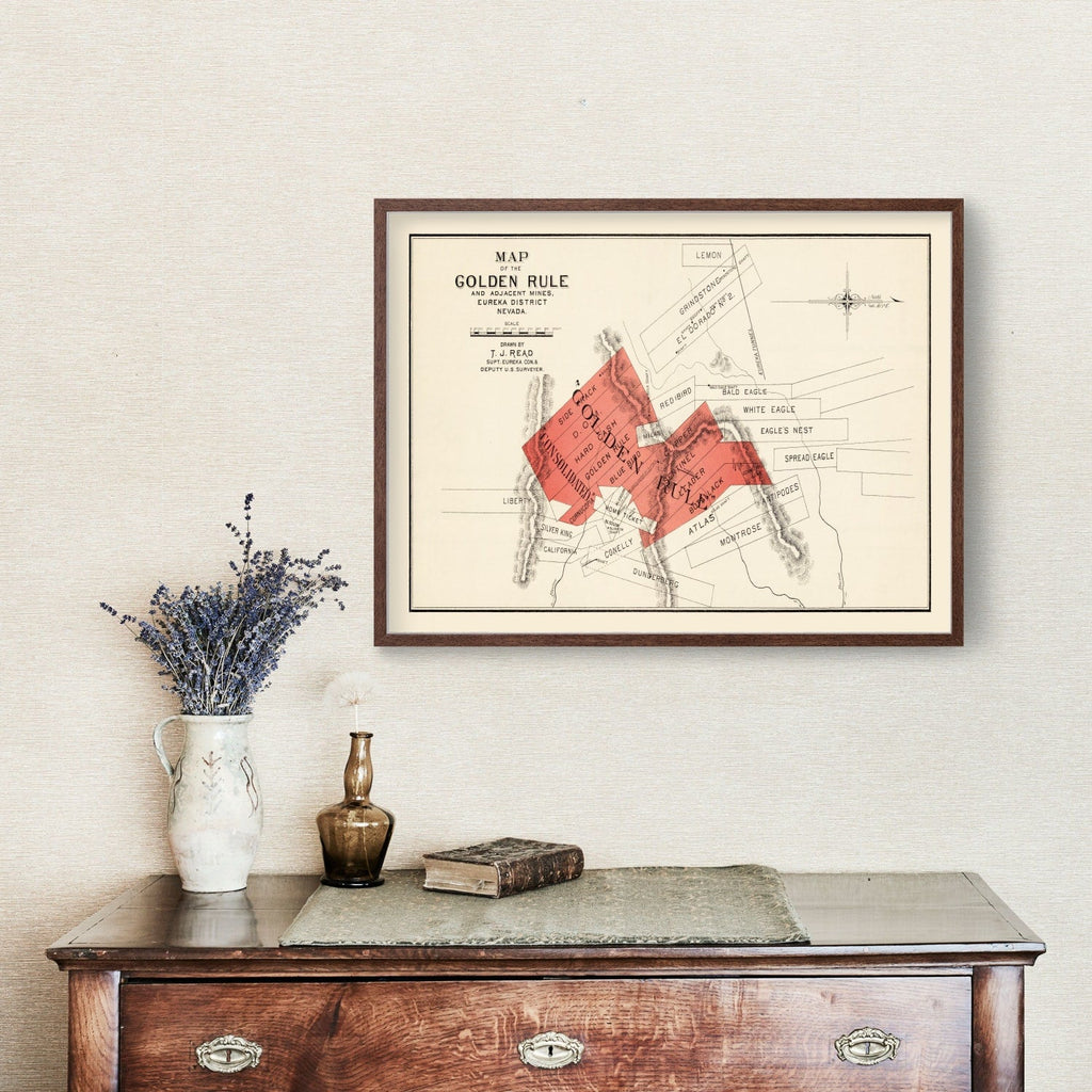 Vintage Map of The Gold Rule Mine, 1865