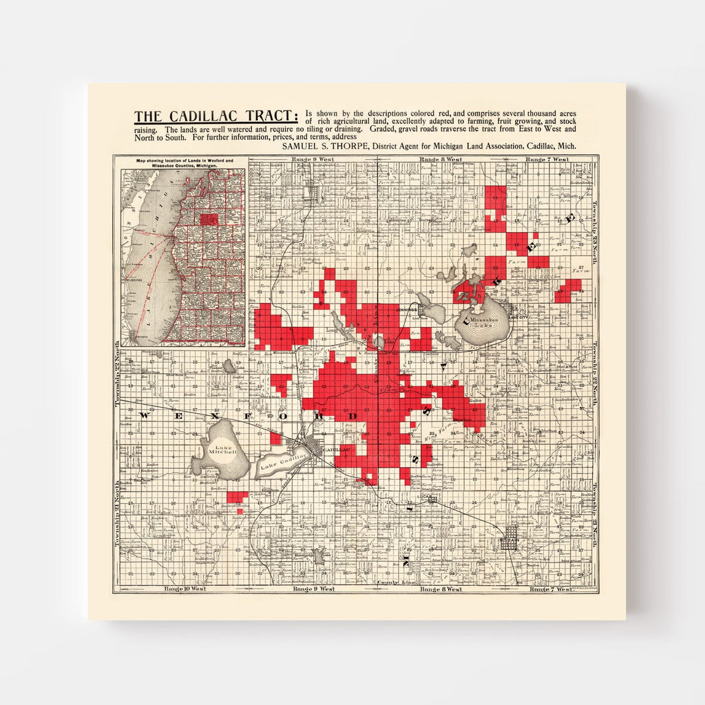 Vintage Map of Cadillac Tract, 1900
