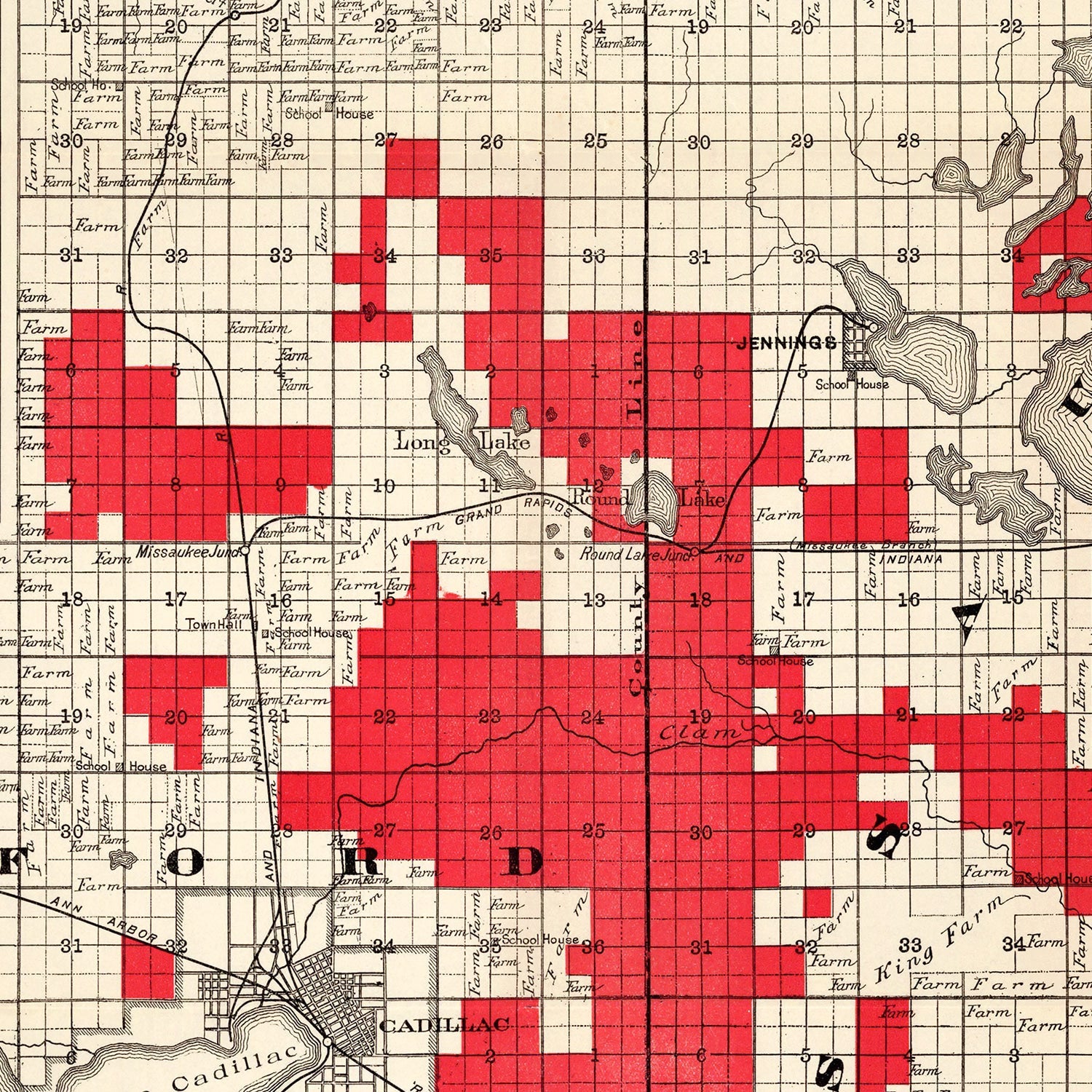 Vintage Map of Cadillac Tract, 1900