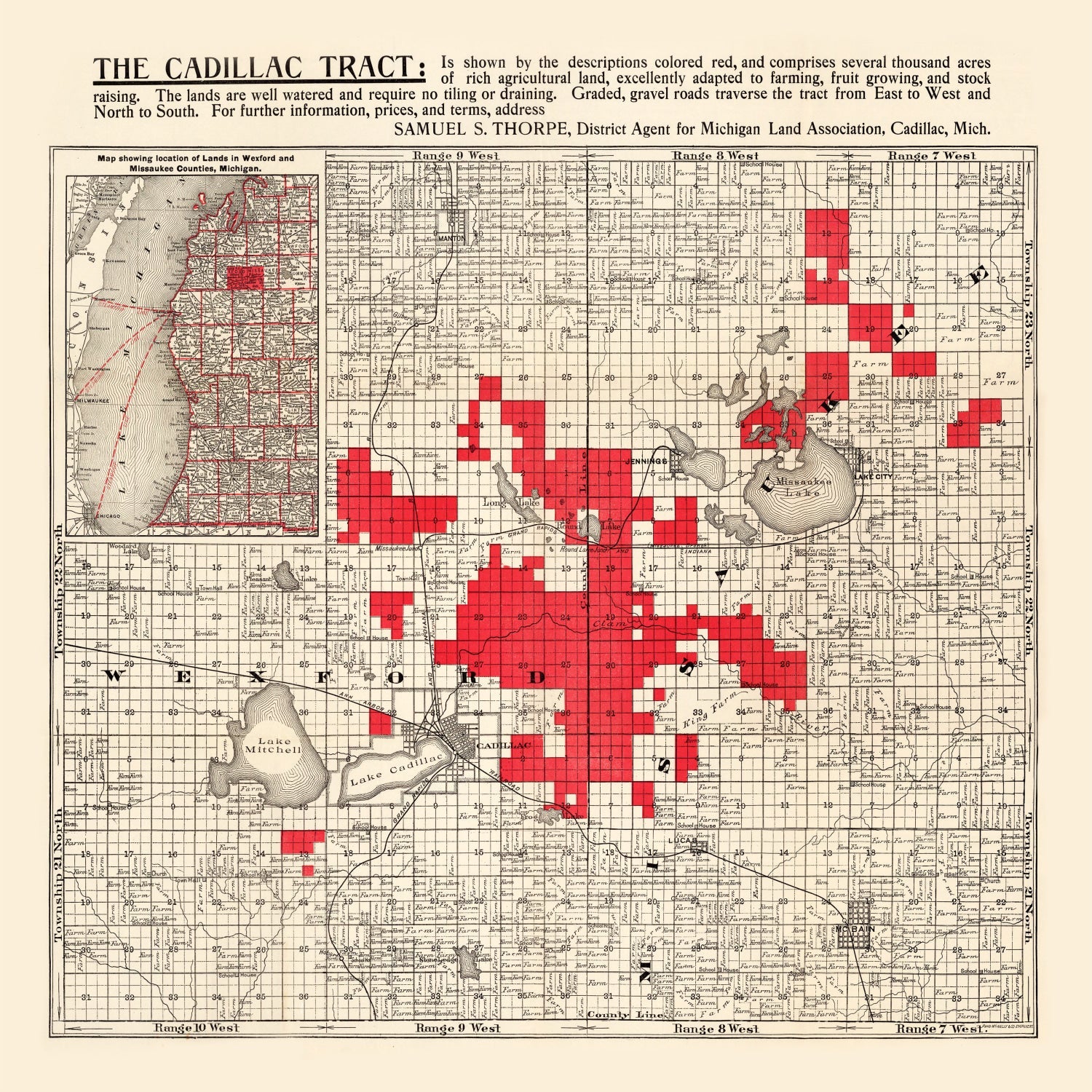 Vintage Map of Cadillac Tract, 1900