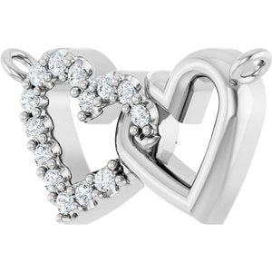 14K White Gold .05 CTW Natural Diamond Petite Double Interlocking Heart Necklace Center