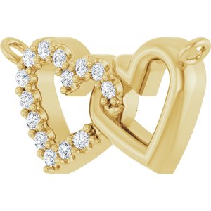 14K Yellow Gold .05 CTW Natural Diamond Petite Double Interlocking Heart Necklace Center