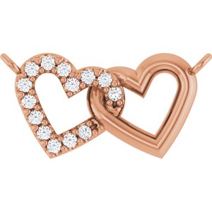 14K Rose Gold .05 CTW Natural Diamond Petite Double Interlocking Heart Necklace Center