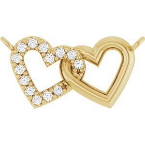 14K Yellow Gold .05 CTW Natural Diamond Petite Double Interlocking Heart Necklace Center