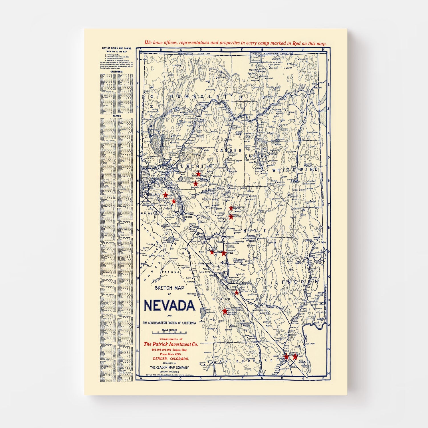 Vintage Map of Nevada 1906