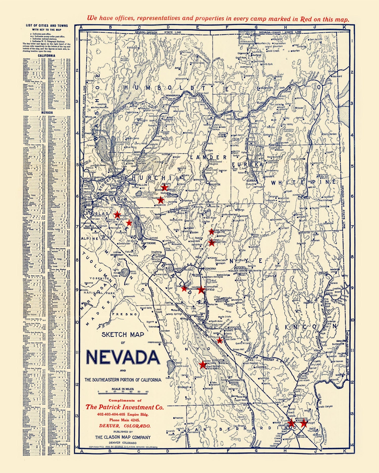 Vintage Map of Nevada 1906