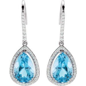 14K White Gold Natural Swiss Blue Topaz & 1/2 CTW Natural Diamond Earrings – image 2