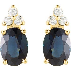 14K Yellow Gold Natural Blue Sapphire & 1/8 CTW Natural Diamond Earrings – image 2