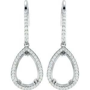 14K White Gold 12x8 mm Pear 1/2 CTW Natural Diamond Semi-Set Earrings – image 2