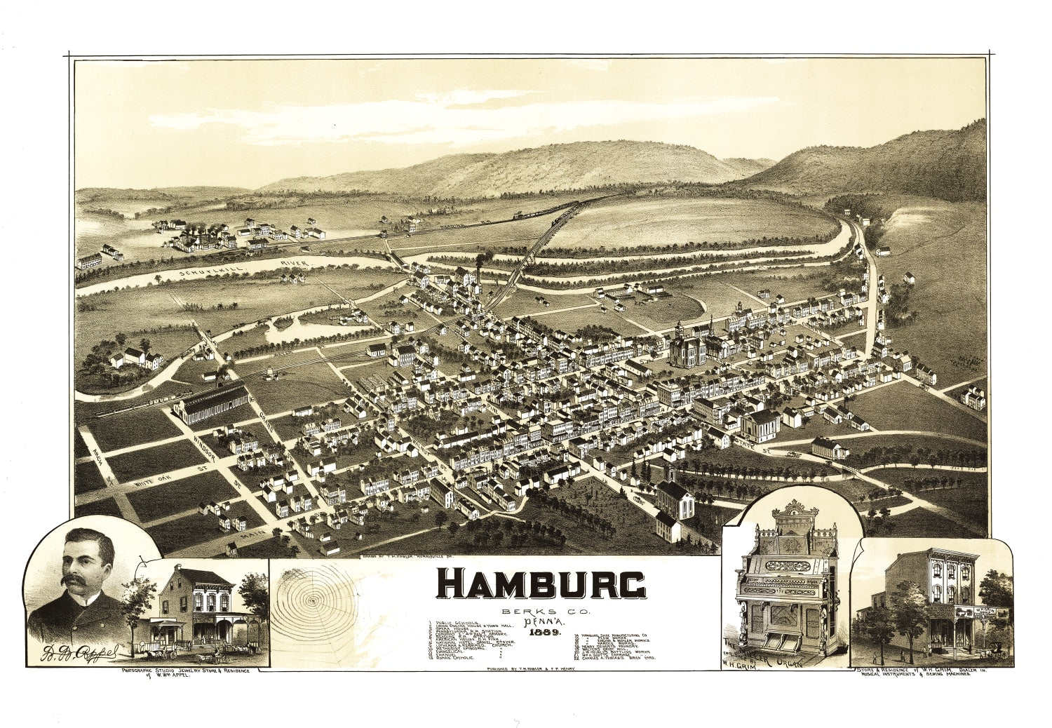 Vintage Map of Hamburg, Pennsylvania 1889