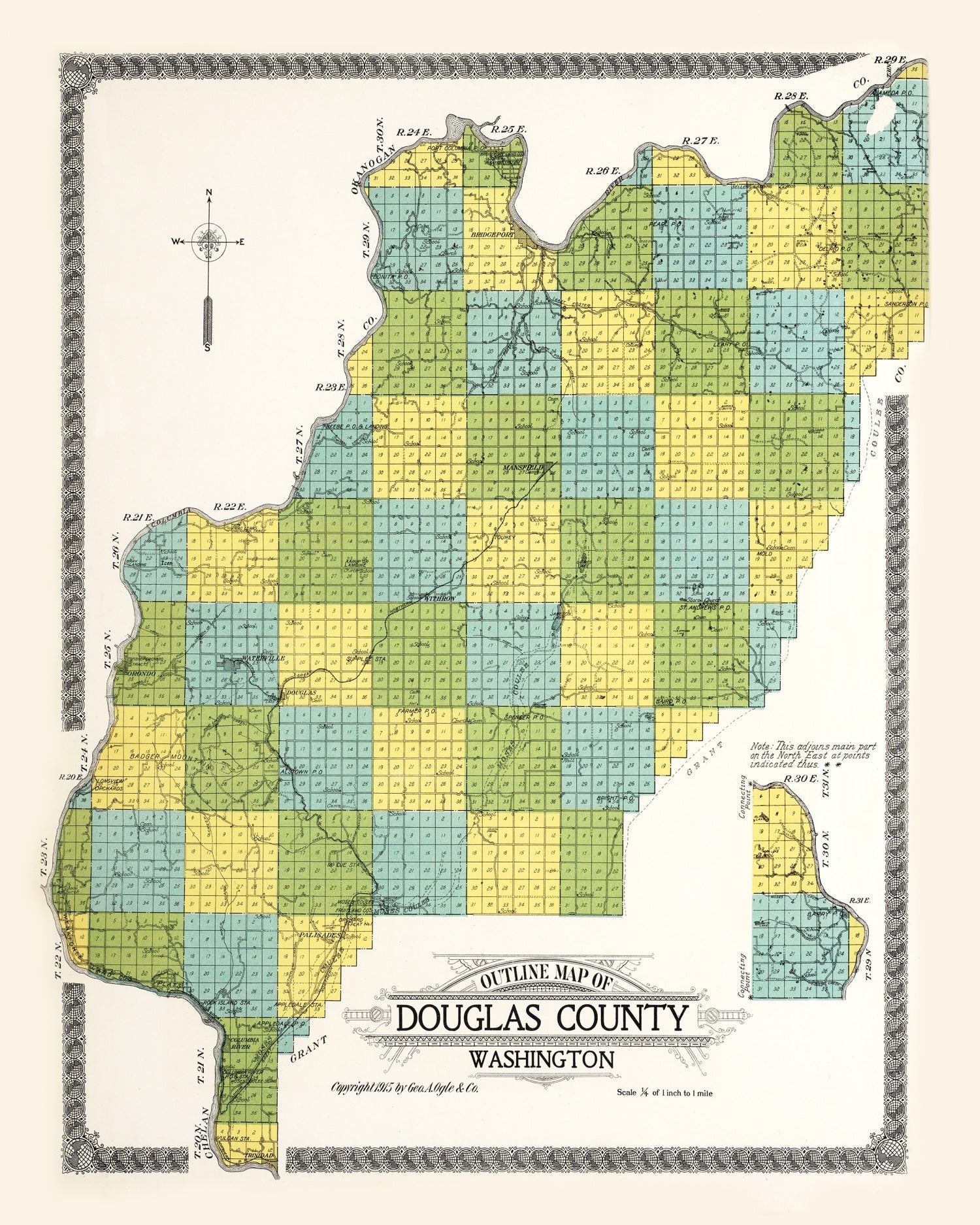 Vintage Map of Douglas County, Washington 1915
