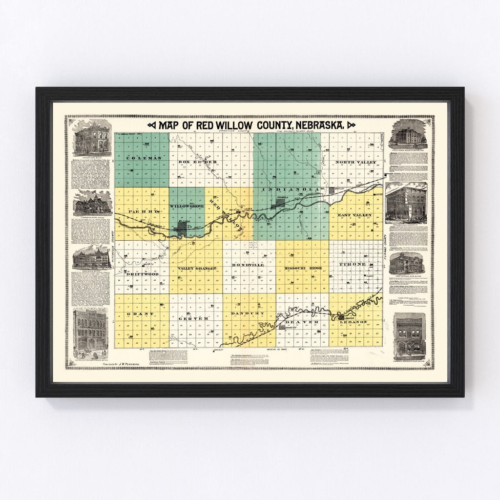 Vintage Map of Red Willow County, Nebraska 1890
