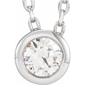 14K White Gold 1/10 CT Lab-Grown Diamond Bezel-Set 16-18" Necklace