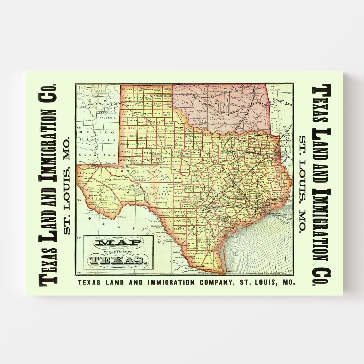 Vintage Map of Texas 1876