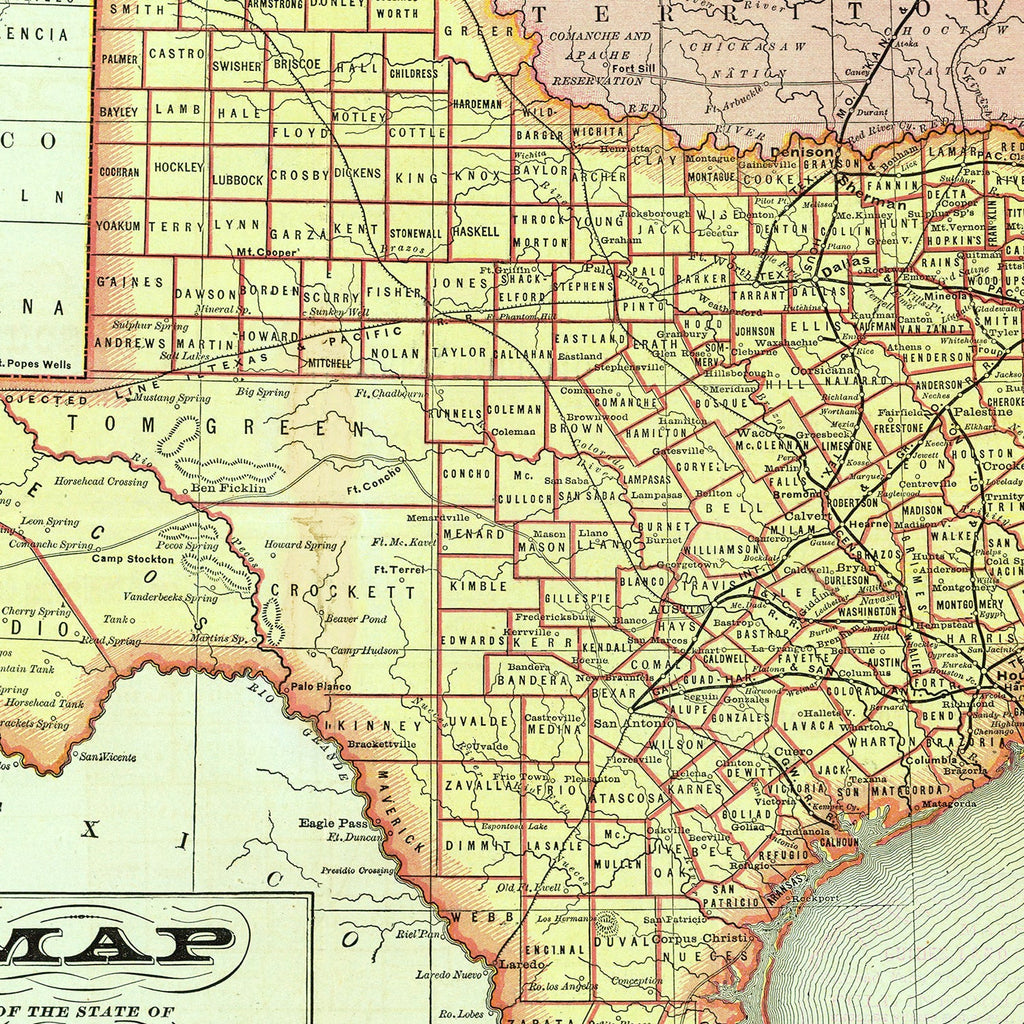 Vintage Map of Texas 1876