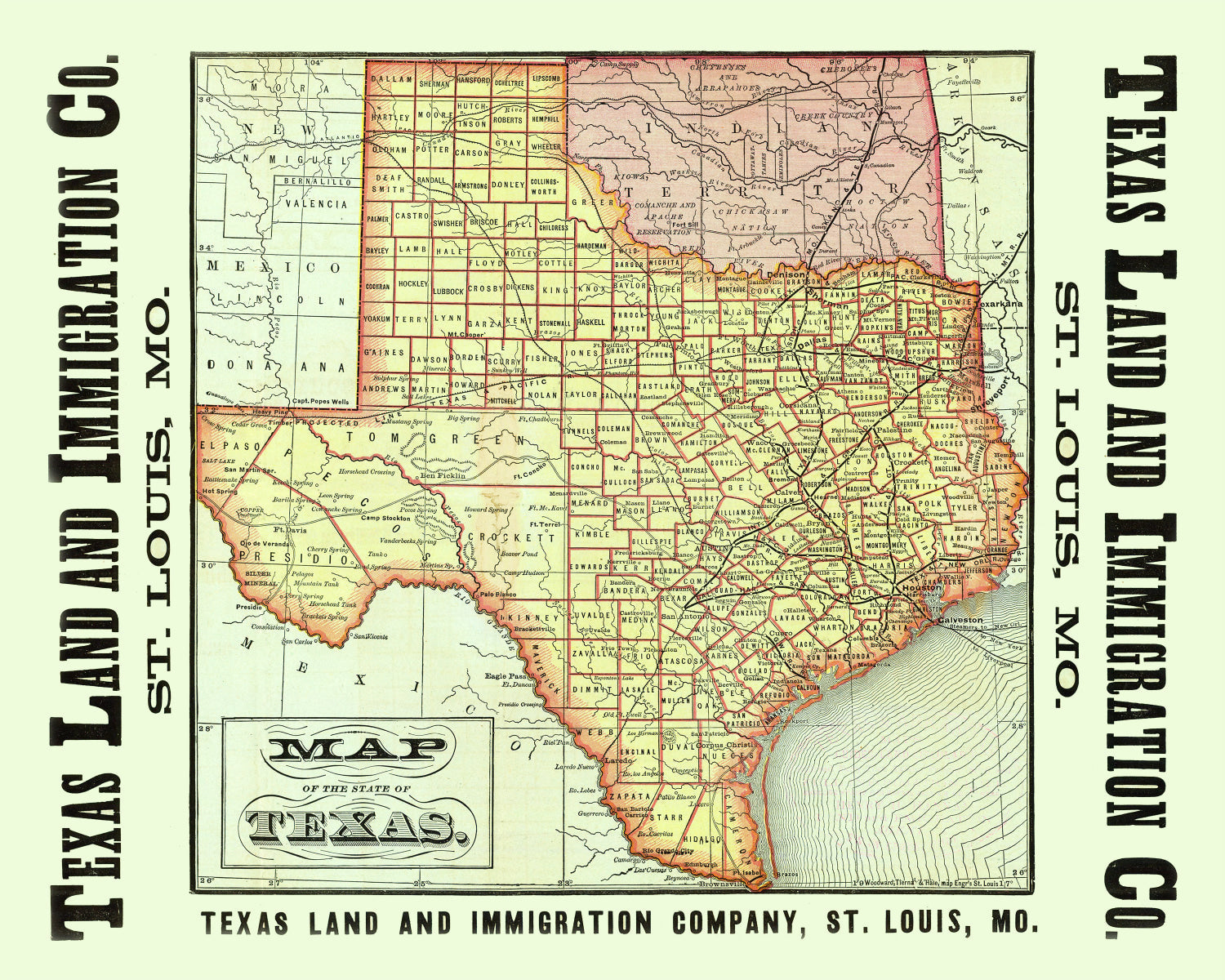 Vintage Map of Texas 1876