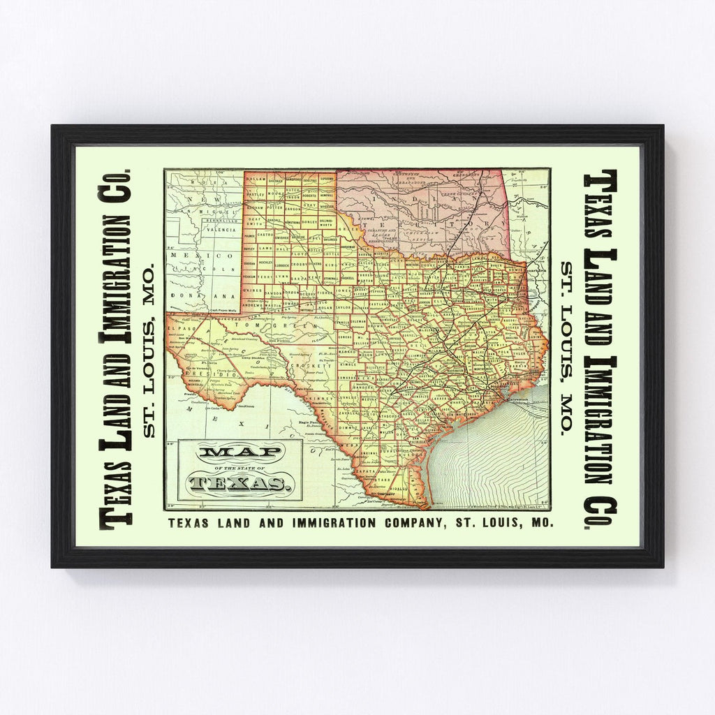 Vintage Map of Texas 1876