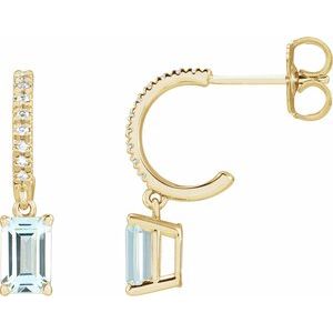 14K Yellow Gold Natural Sky Blue Topaz & .08 CTW Natural Diamond French-Set Hoop Earrings
