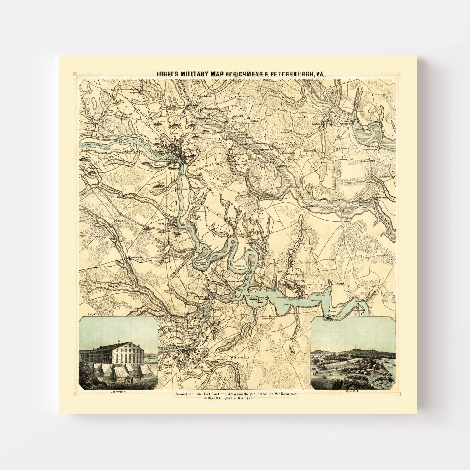 Vintage Map of Richmond & Petersburgh Virginia, 1864