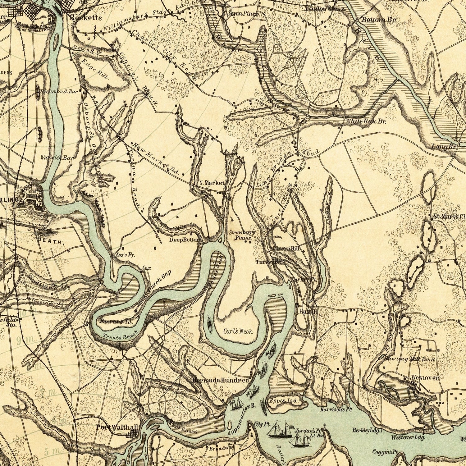 Vintage Map of Richmond & Petersburgh Virginia, 1864