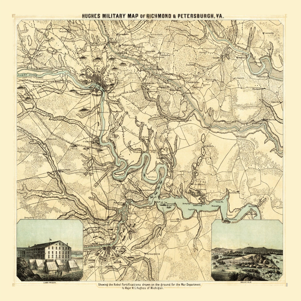 Vintage Map of Richmond & Petersburgh Virginia, 1864