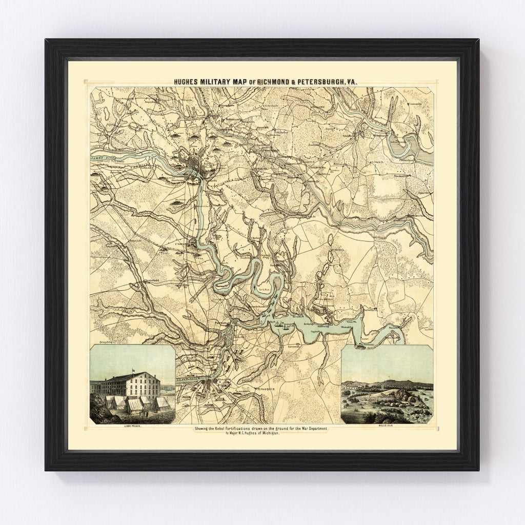 Vintage Map of Richmond & Petersburgh Virginia, 1864