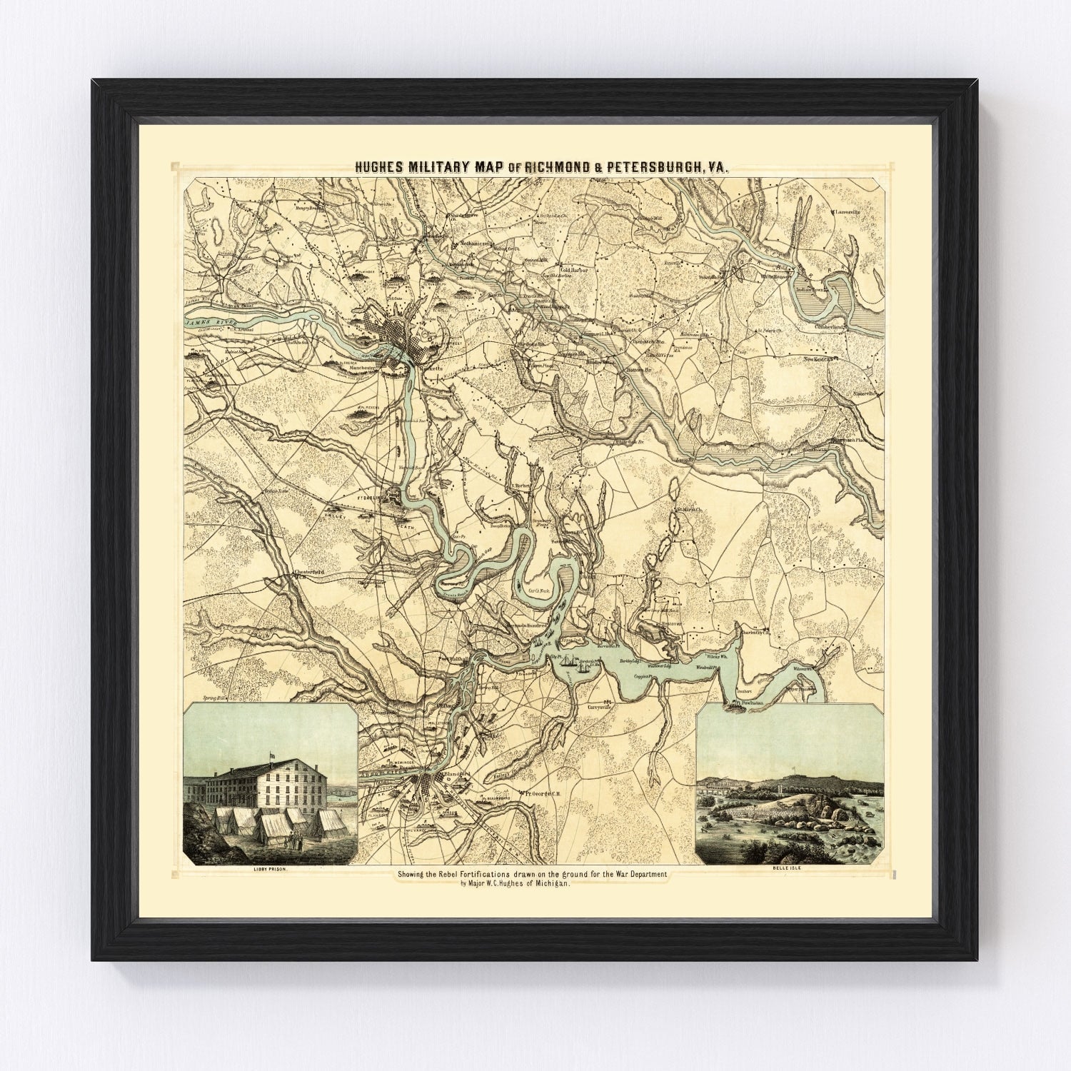 Vintage Map of Richmond & Petersburgh Virginia, 1864