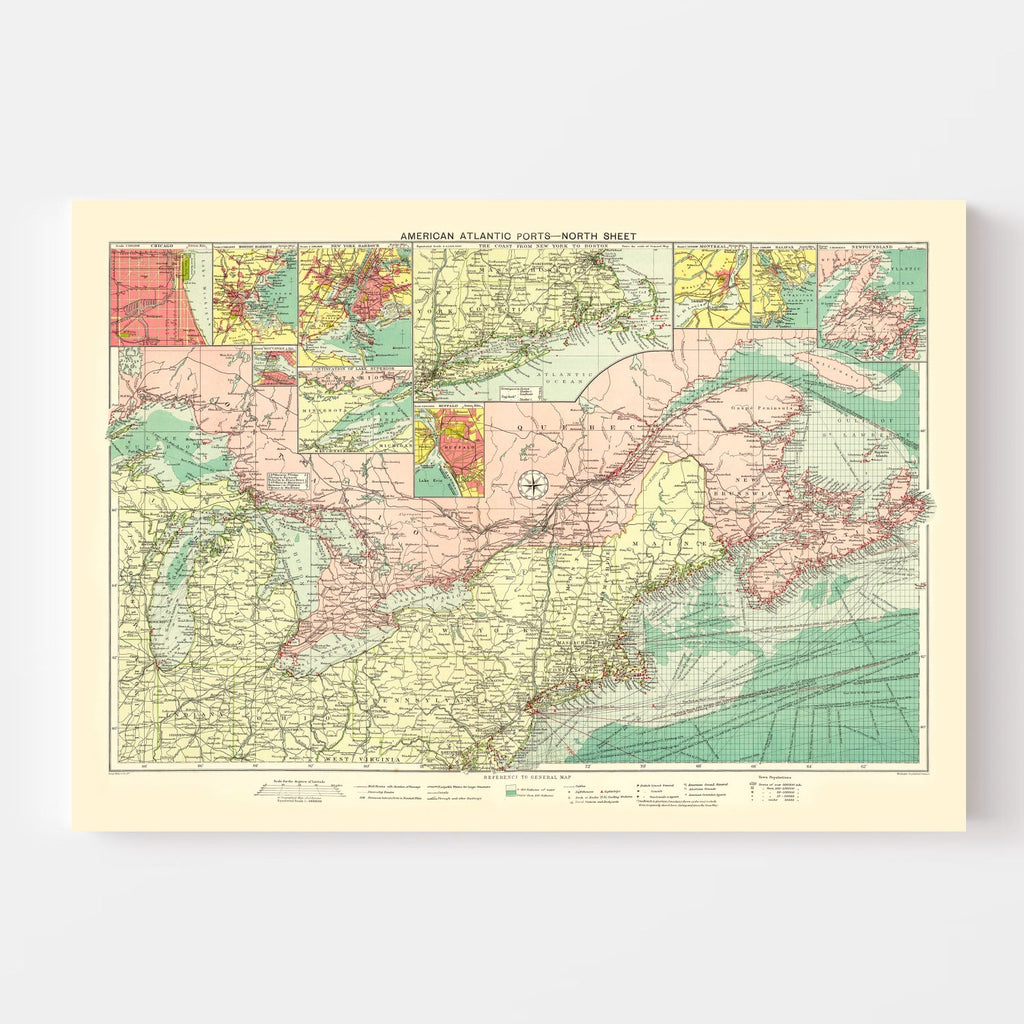 Vintage Map of American Atlantic Ports, 1922