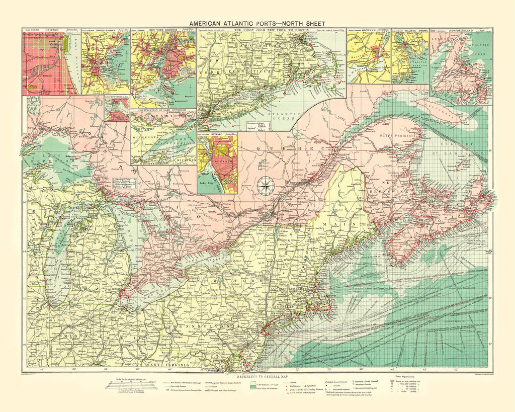 Vintage Map of American Atlantic Ports, 1922