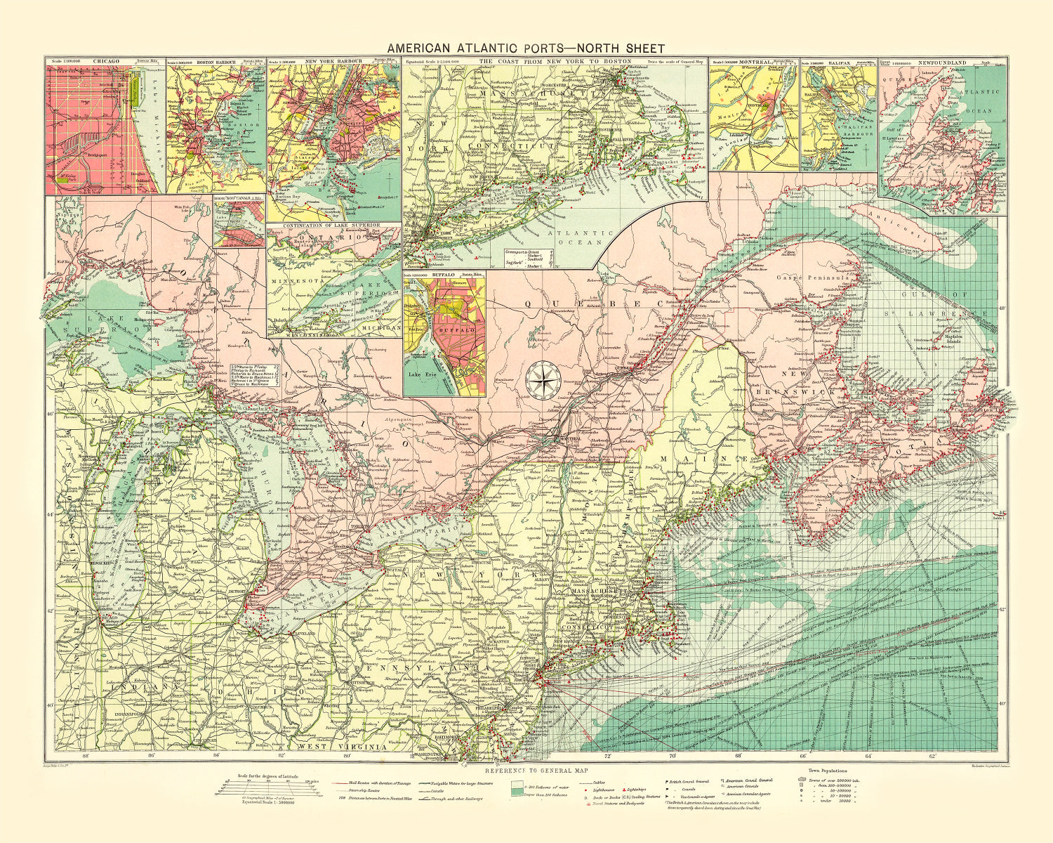 Vintage Map of American Atlantic Ports, 1922
