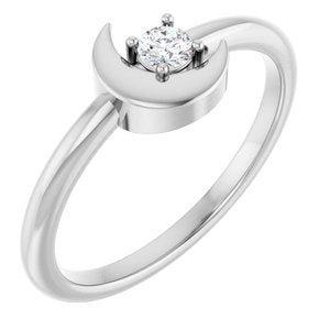 Sterling Silver 1/10 CT Natural Diamond Crescent Moon Ring