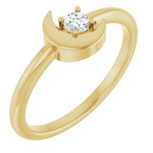 14K Yellow Gold 1/10 CT Natural Diamond Crescent Moon Ring