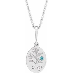 14K White Gold Natural Blue Zircon Gigi 16-18" Necklace