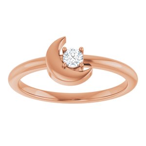 14K Rose Gold 1/10 CT Natural Diamond Crescent Moon Ring