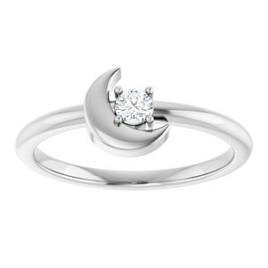 Sterling Silver 1/10 CT Natural Diamond Crescent Moon Ring