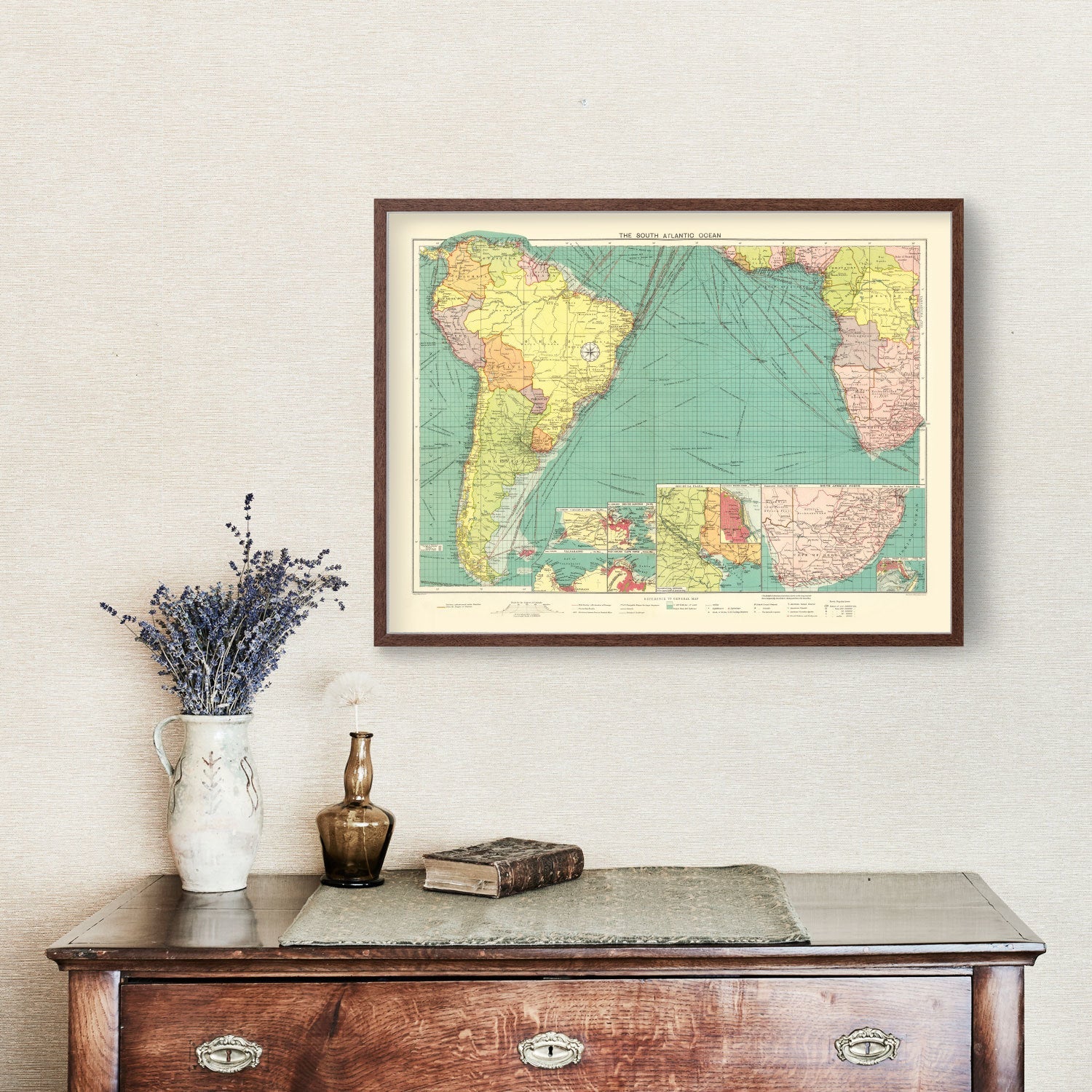 Vintage Map of South Atlantic Ocean, 1922
