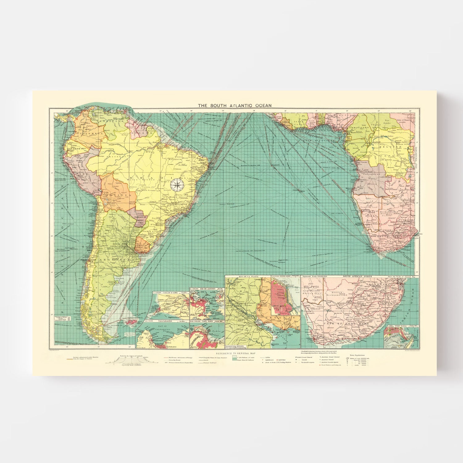 Vintage Map of South Atlantic Ocean, 1922