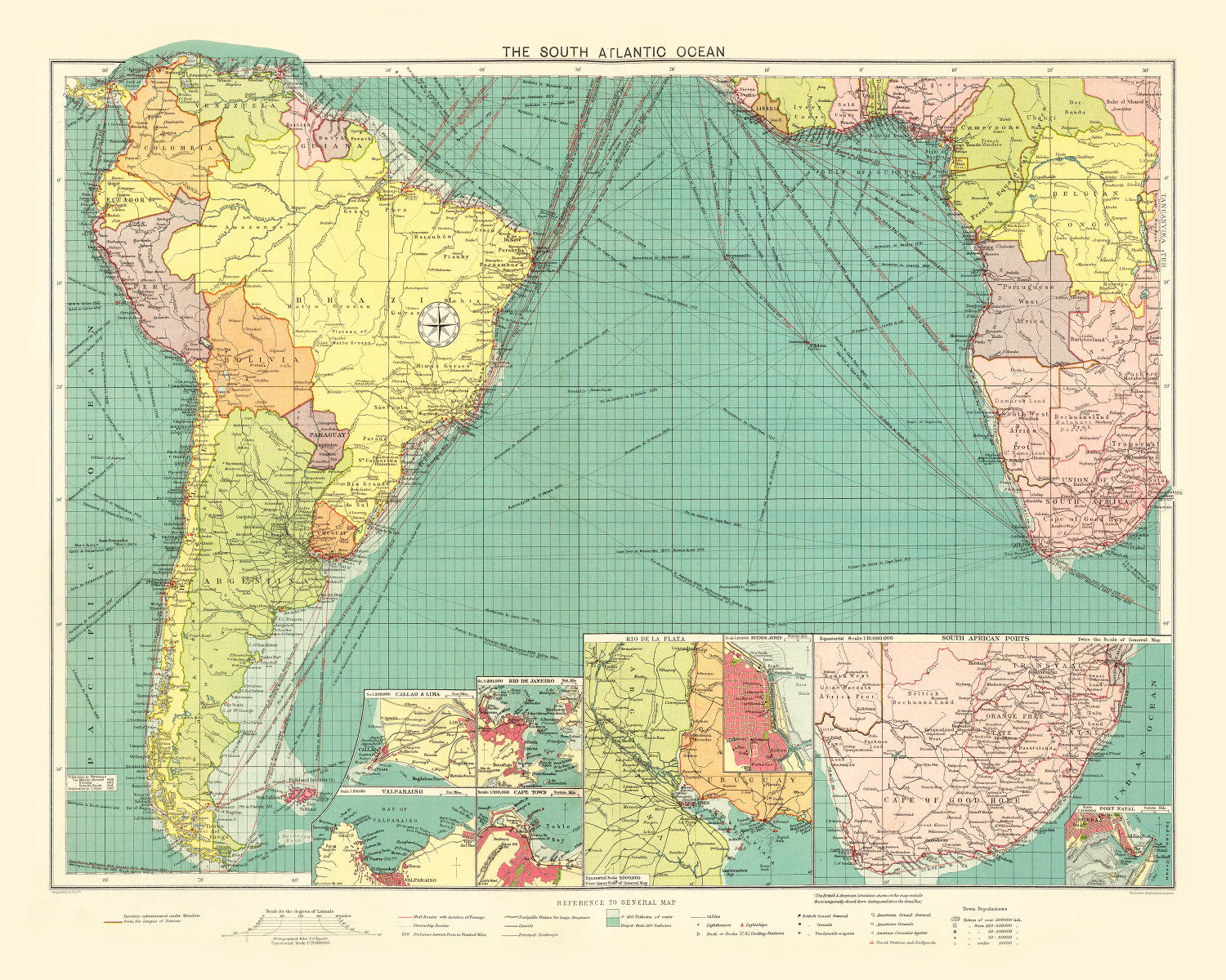 Vintage Map of South Atlantic Ocean, 1922