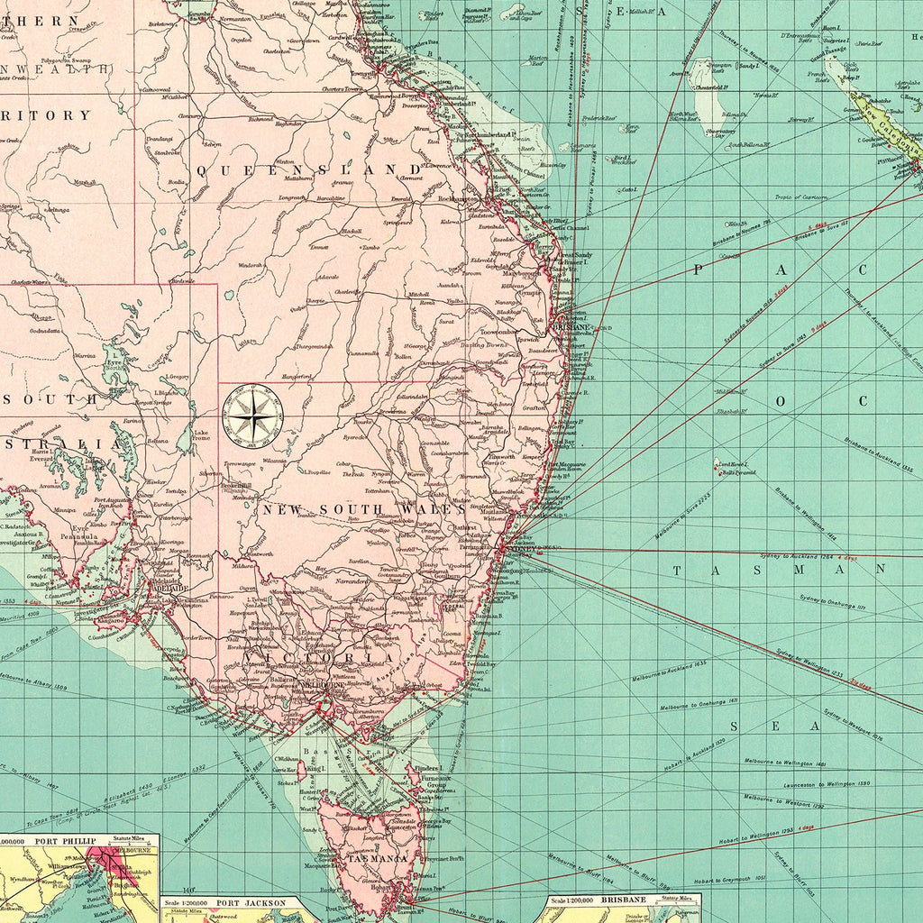 Vintage Map of Australia & New Zealand Ports, 1922