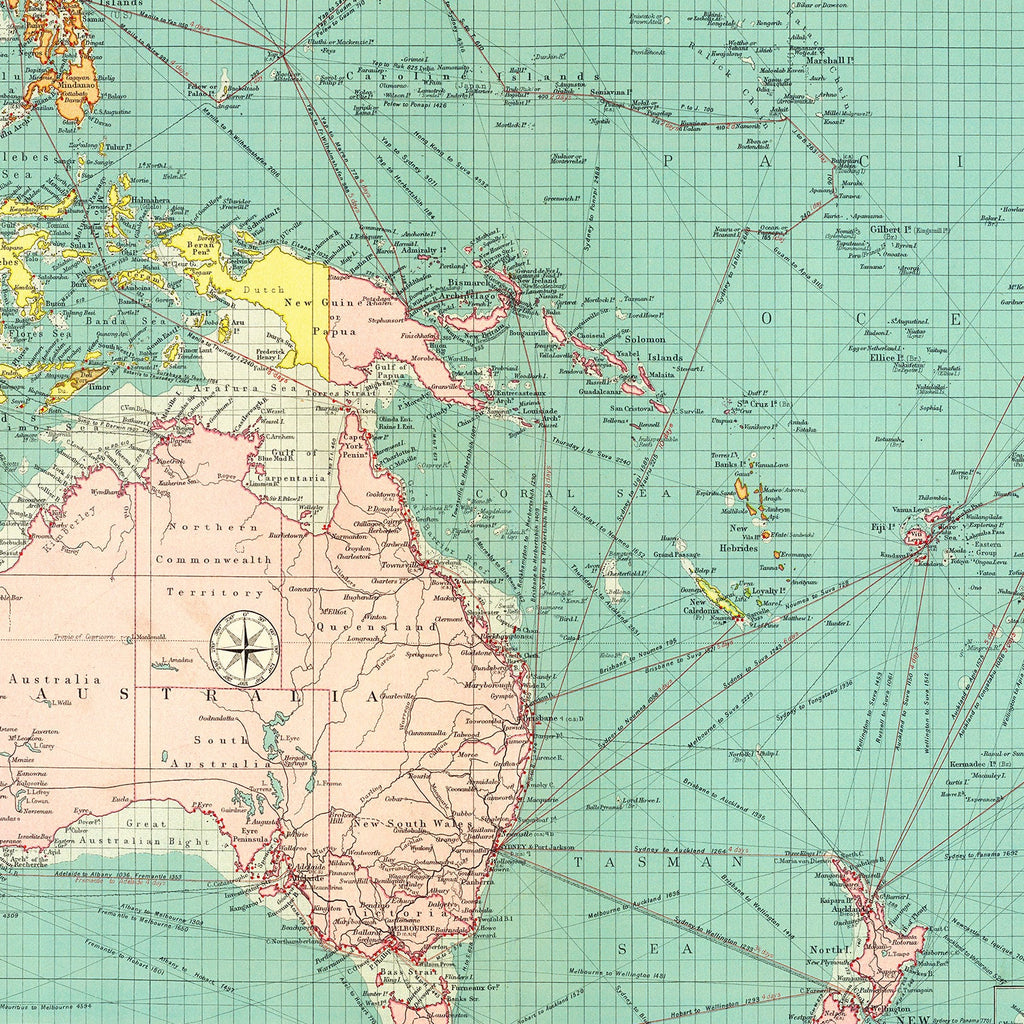 Vintage Map of Australasian & Polynesian Ports, 1922