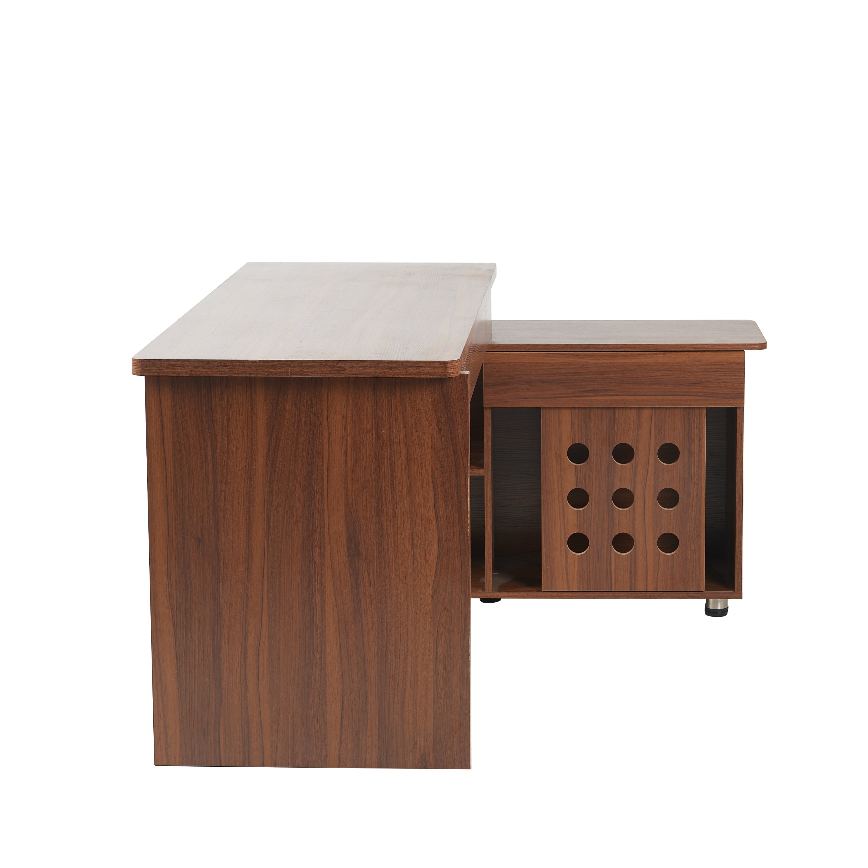 55.1''L, Walnut Home Office L-Shaped Executive Desk , Height Adjustable Desk with Storage Drawers and Cabinet