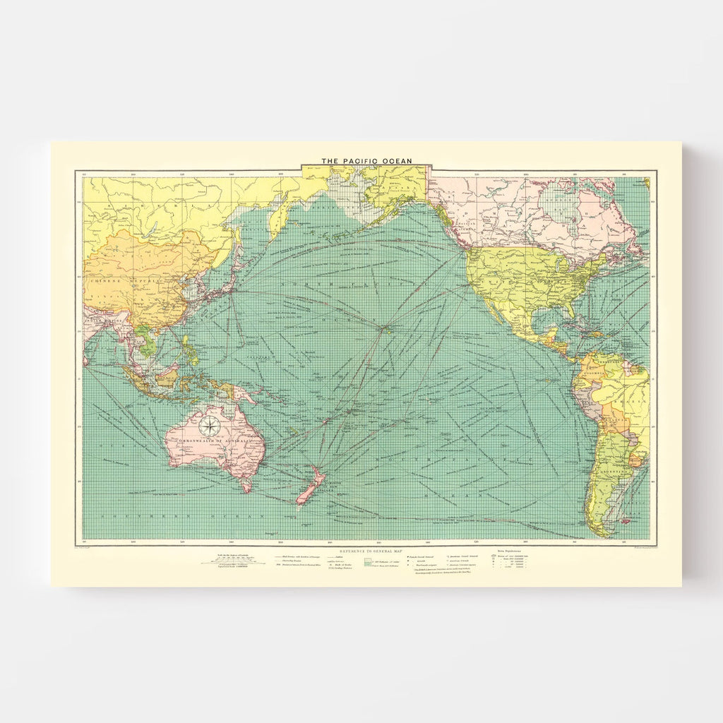 Vintage Map of Pacific Ocean, 1922