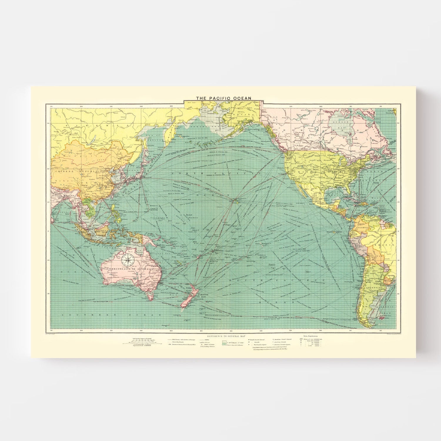 Vintage Map of Pacific Ocean, 1922
