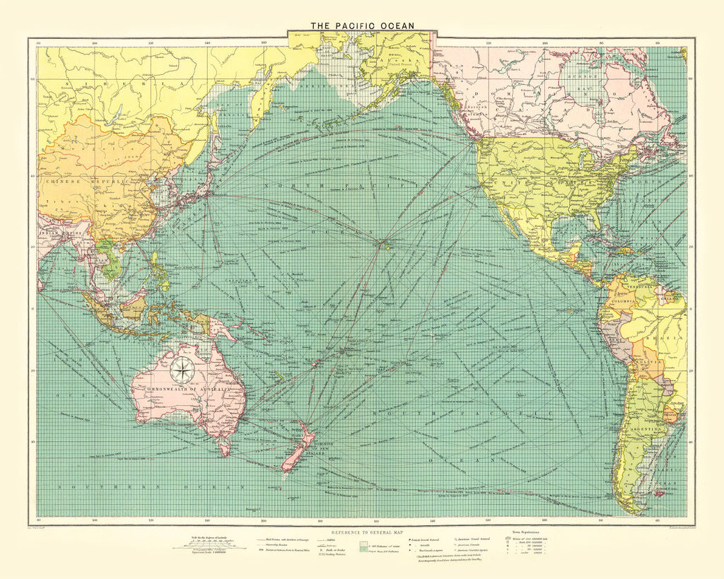 Vintage Map of Pacific Ocean, 1922