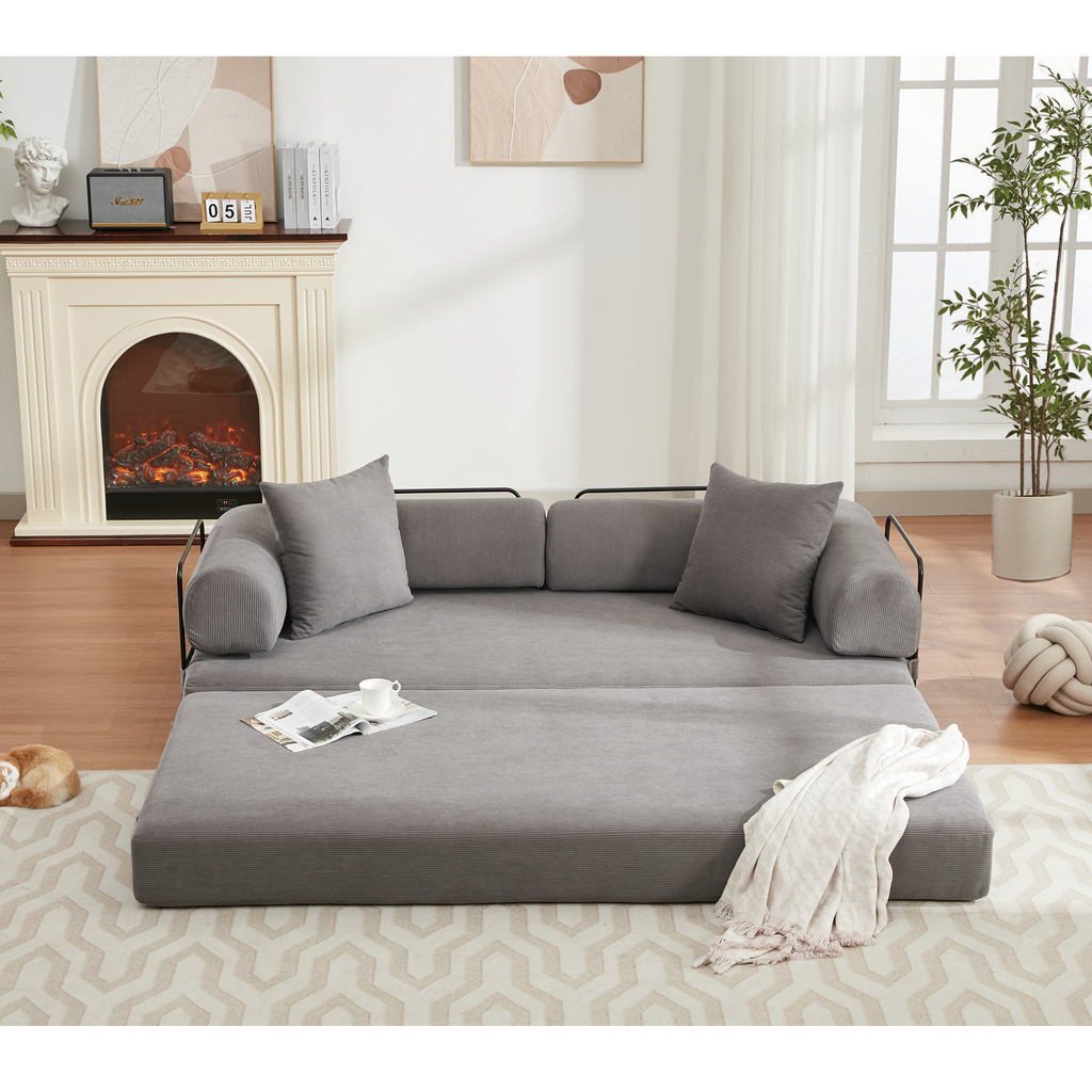 [NEW ARRIVED] [VIDEO PROVIDED] 78.5' Folding Convertible Out Sleeper Sofa Bed,4-in-1 DIY Combination Convertible Sofa,3 seat, Folding  Sofa, King Size , Bedroom,Apartment,Corduroy,Gray