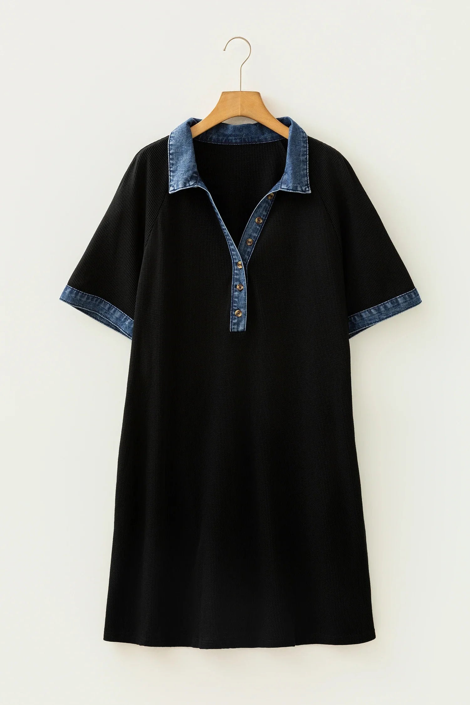 Plus Size Denim Colorblock Polo Collar Mini Dress