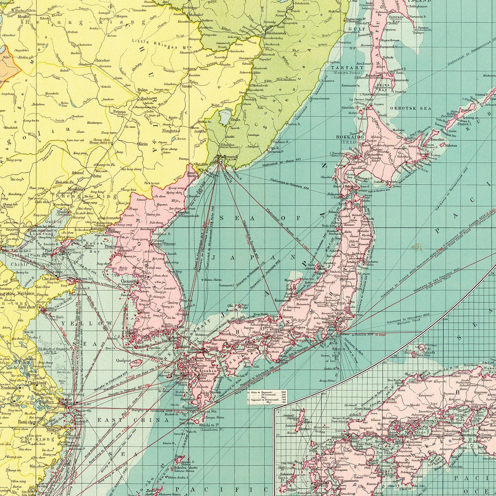 Vintage Map of Chinese & Japanese Ports, 1922