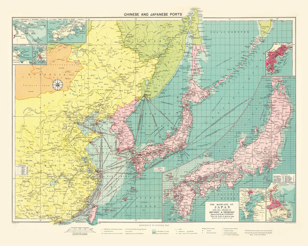 Vintage Map of Chinese & Japanese Ports, 1922